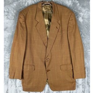 HUGO BOSS Mens Tan Plaid Sport Coat Blazer Tailored in USA Imported Fabric